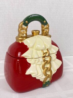 David's Cookies Red with White ruffle Purse Cookie/Candy Jar From 1990